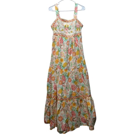 Rachel Zoe Tropical Pineapple Maxi Dress 4 Floral Embroidered Tiered Babydoll - Picture 2 of 15